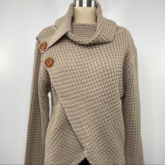 ๐ Mocha Wrap Asymmetrical Hem Waffle Knit Sweater - Picture 4 of 6